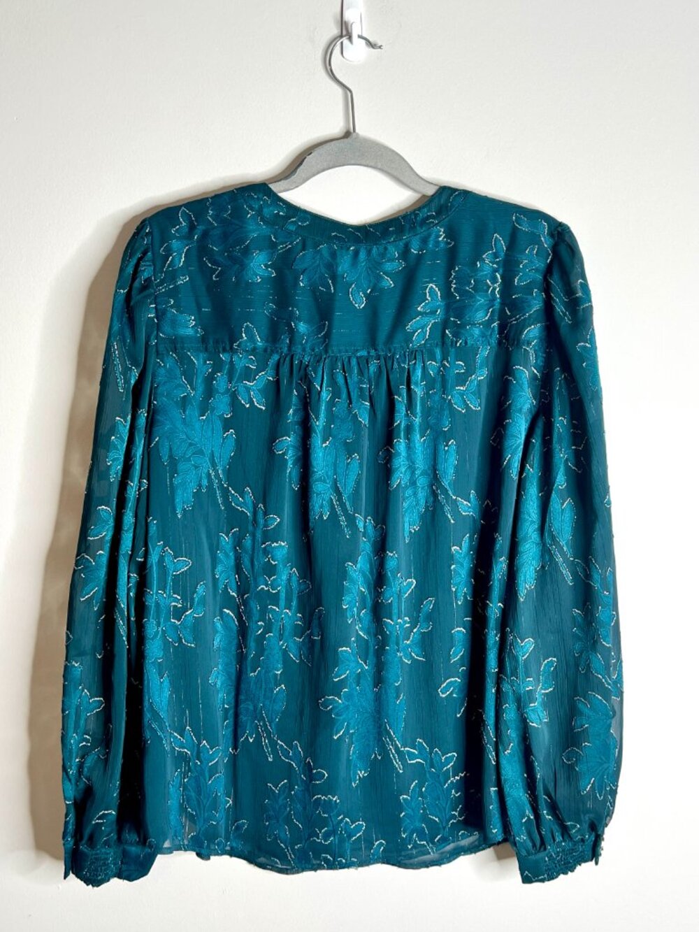 Chico's Novelty Texture Blouse Dark Teal Whimsigoth Fairycore Ethereal Sz L - Picture 6 of 6